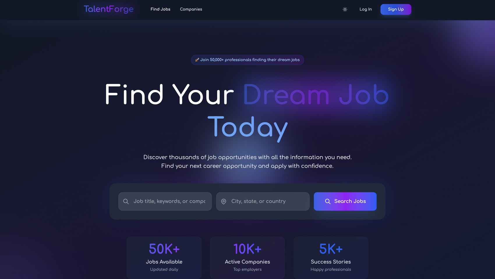 TalentForge landing page — Find Your Dream Job Today