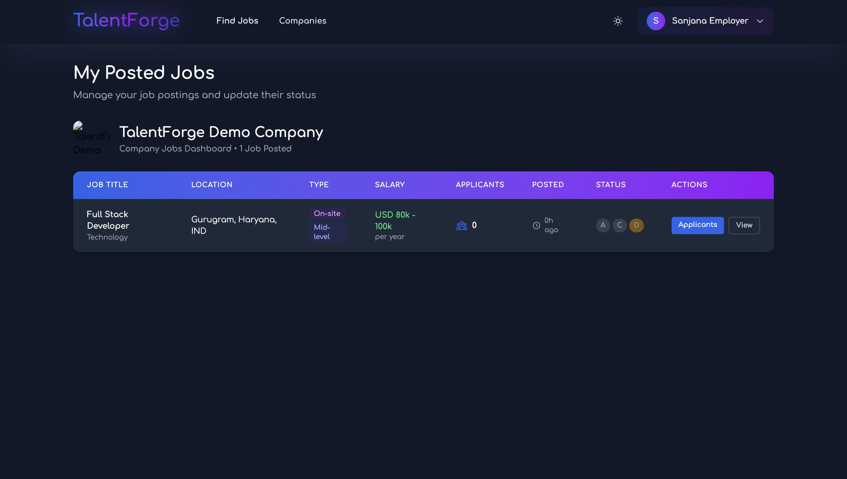 TalentForge employer posted jobs management